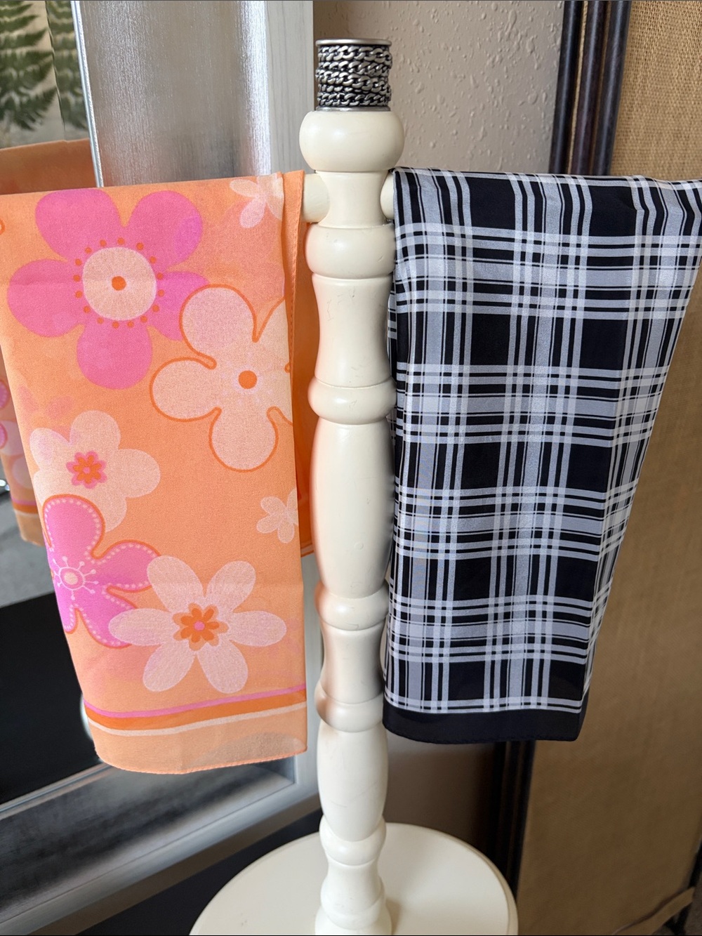 Preston & York Orange Floral and Black Plaid Decorative square scarves